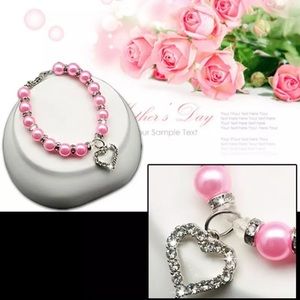 Pink Pearl heart  dog and cat necklace collar